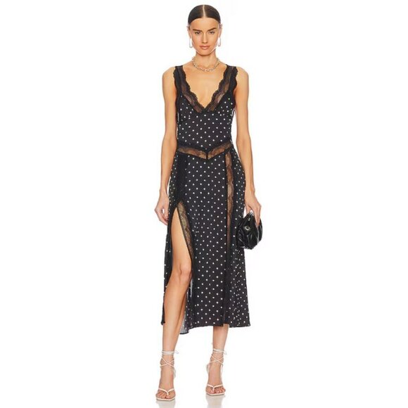 INTIMATELY FREE PEOPLE Bad For You Slip Dress ~ Black Polka Dot Print Lace L NWT - Picture 2 of 16